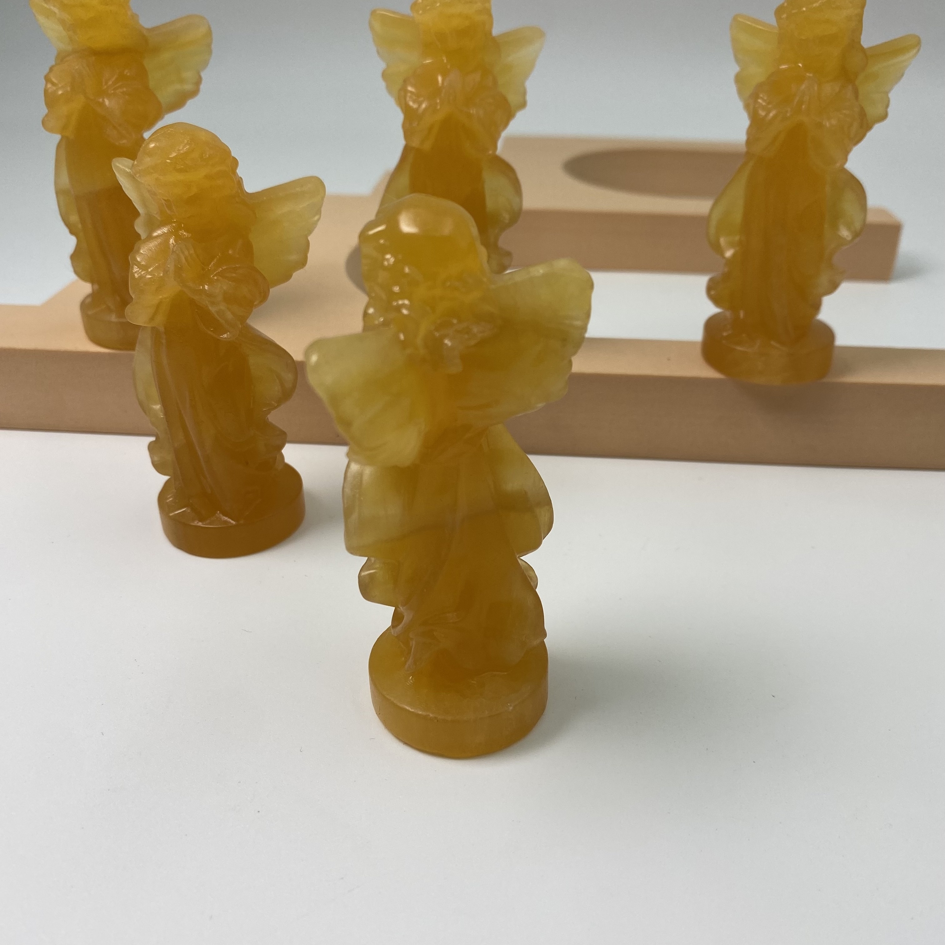 Yellow Calcite Angel Carving Natural Crystal Stone Home Ornament Healing